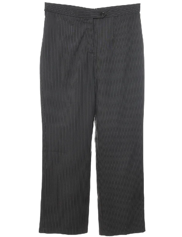 Pinstriped Black Casual Trousers - W35 L32 Trousers Ceremony Elegant