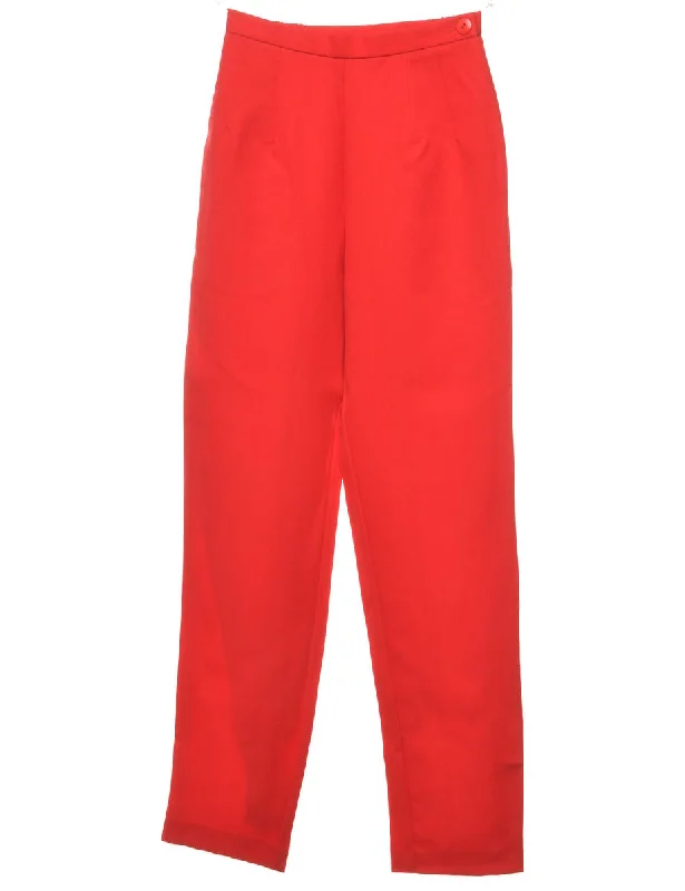 High Waist Red Trousers - W24 L31 Trousers Elastic Waist Soft