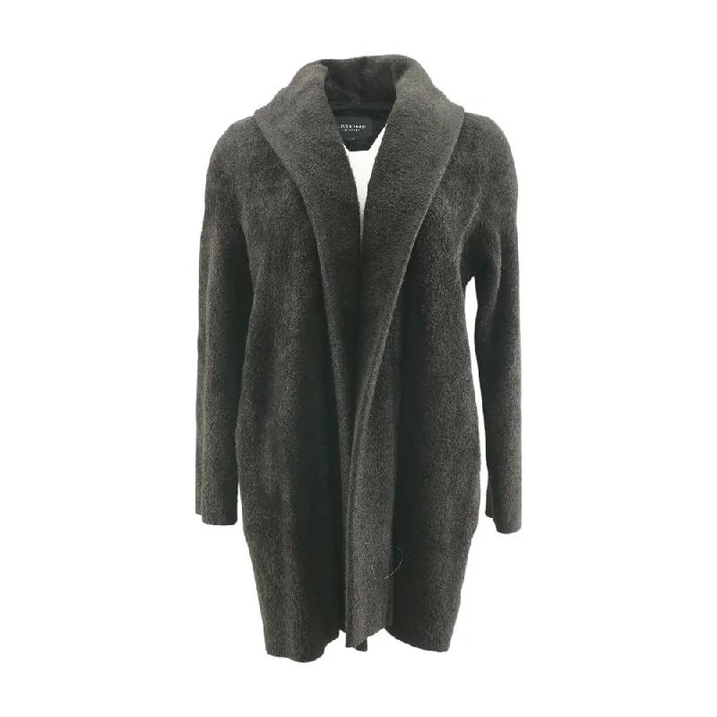 Brown Solid Coat Boat Shawl Notched
