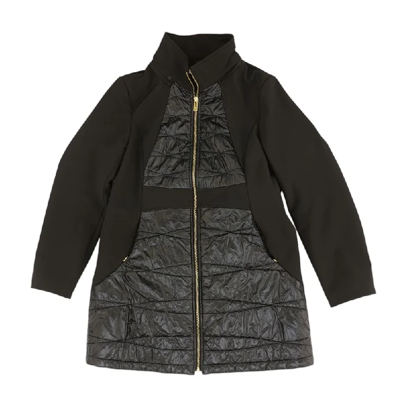 Black Solid Coat Bomber Denim Leather