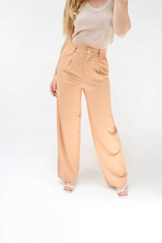 City Of Art Wide Leg High Waisted Trousers in Tan Trousers chic fashionable