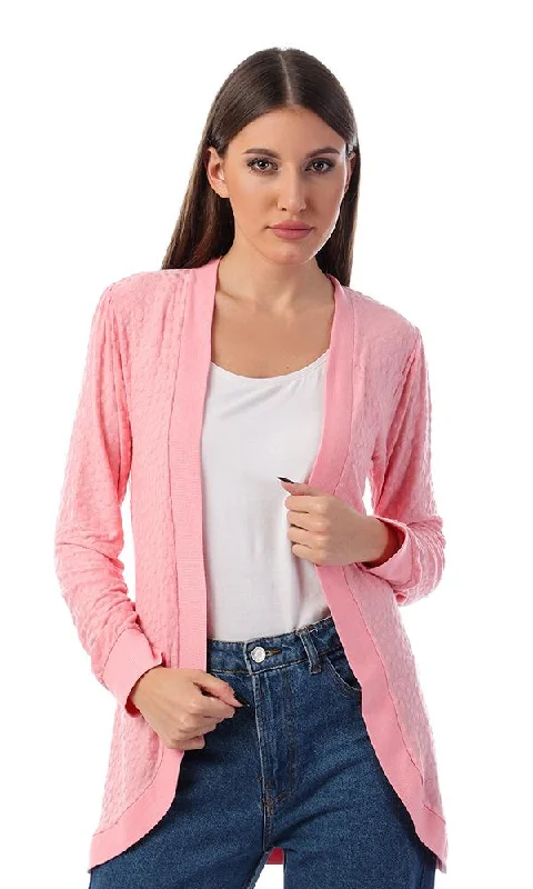 57733 Self Polka Dots Pink Slip On Cardigan Oversized Loose Flowy