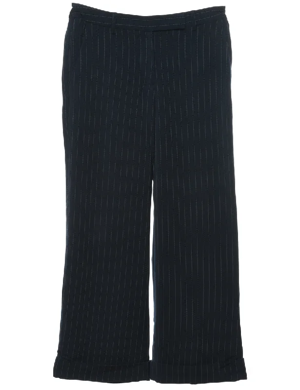 Pinstripes Navy Trousers - W30 L29 Trousers Vintage Classic