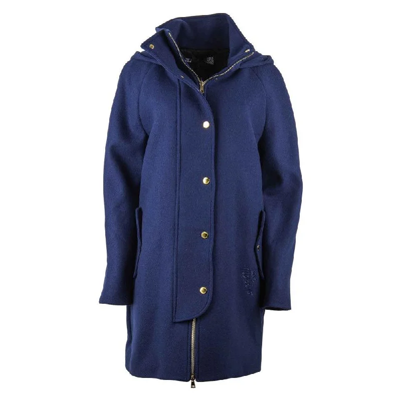 Love Moschino Blue Wool Women Coat Tweed Herringbone Houndstooth