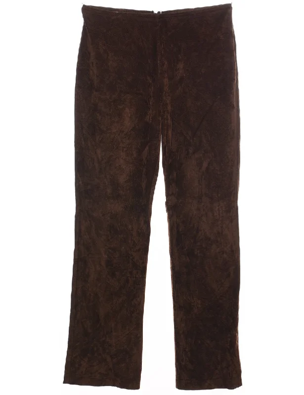 Dark Brown High Waist Suede Trousers - W30 L31 Trousers Capri Summer