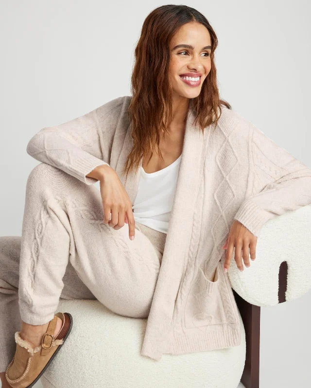 Stassi Cable Cardigan Silk Blend Satin Velvet