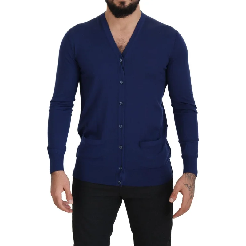 Dolce & Gabbana Elegant Virgin Wool Blue Cardigan Sweater Solid Print Embellished