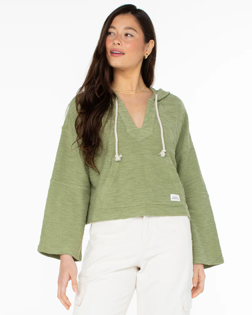 Rich Coast Cropped Hoodie Oil Green Hoodie with Lace Feminine Delicate