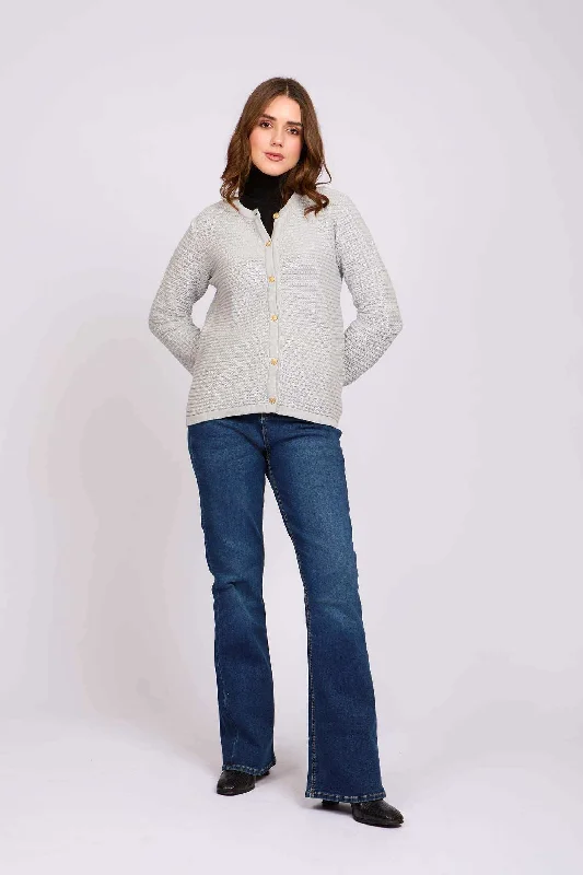 Women Regular Fit Cardigan - Grey Wool Fabric Cashmere Fabric Tweed Fabric