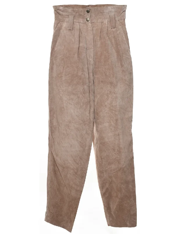 High Waist Tapered Suede Trousers - W26 L29 Trousers Running Lightweight