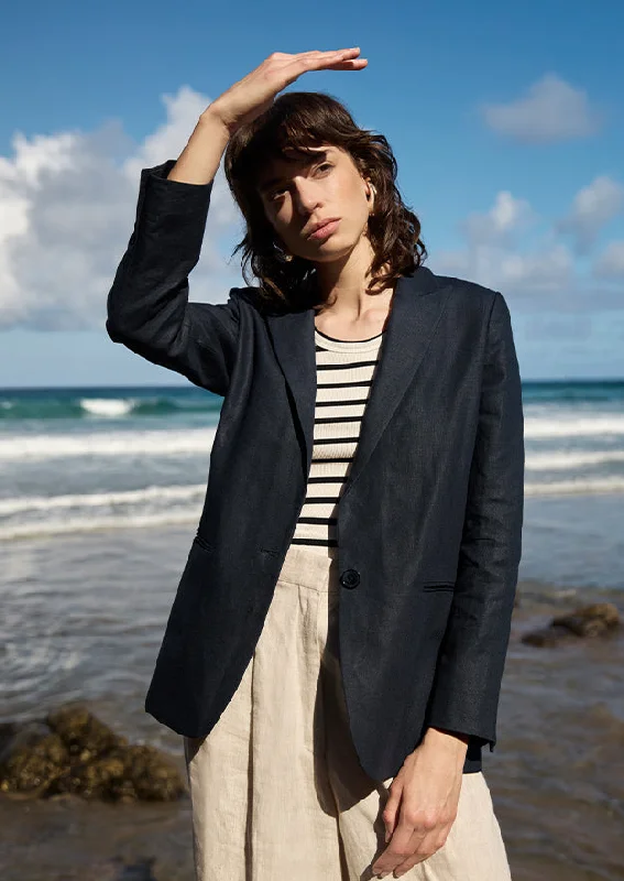 Navy Cara Irish Linen Blazer Women's Unique Blazer
