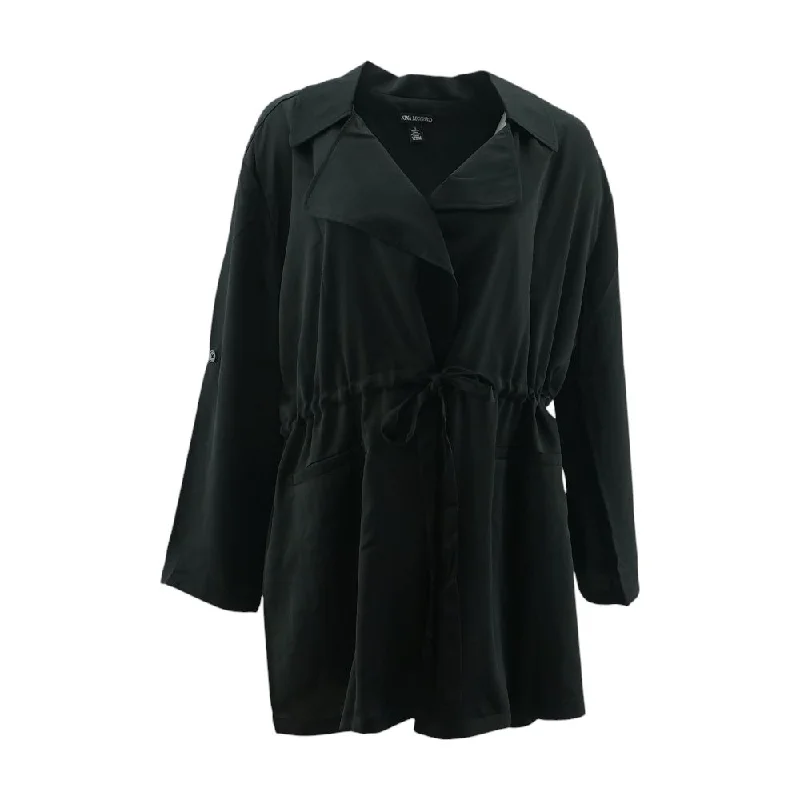 Black Solid Coat Raincoat Turtleneck Coat Wrap Coat