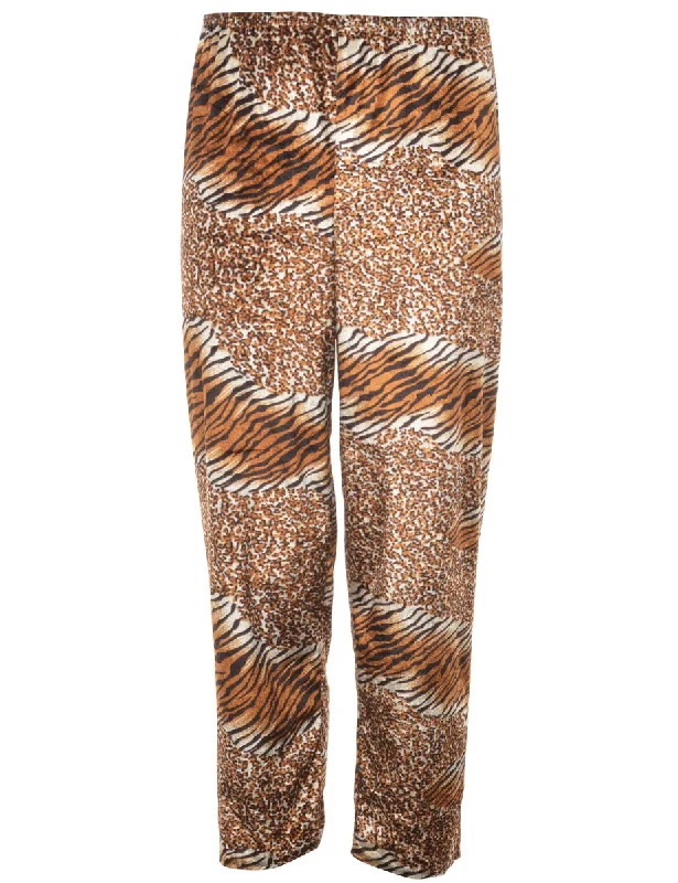 Leopard & Tiger Print Velvet Tapered Trousers - W24 L26 Trousers Palazzo Wide Leg