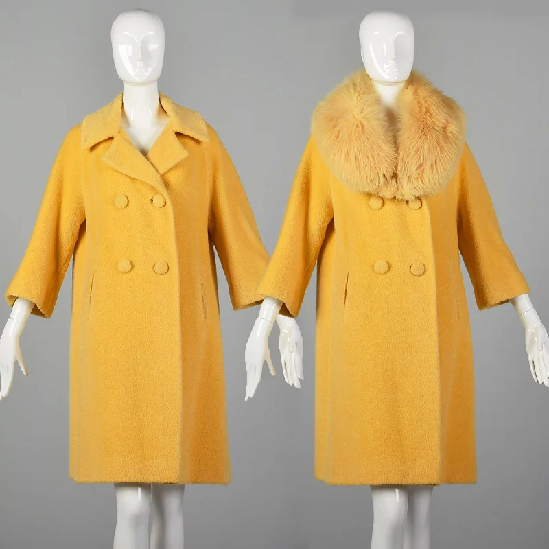 Medium 1950s Lilli Ann Yellow Winter Coat Cuffed Rolled Raglan