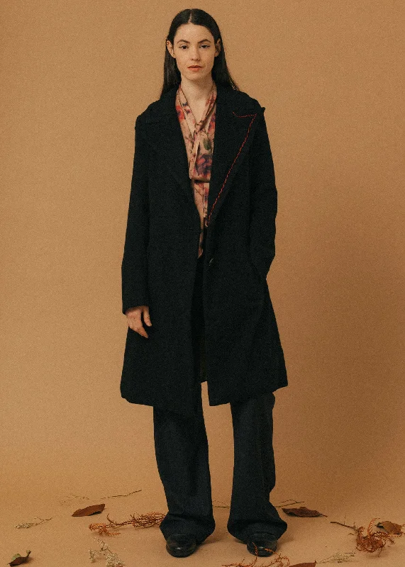 Black Peaked Lapel Coat empire Basque Peplum