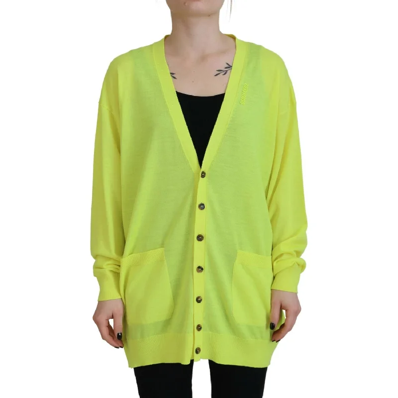 Dsquared² Yellow Wool Knitted Buttoned Cardigan Sweater Asymmetrical,ymmetric Pencil Cardigan