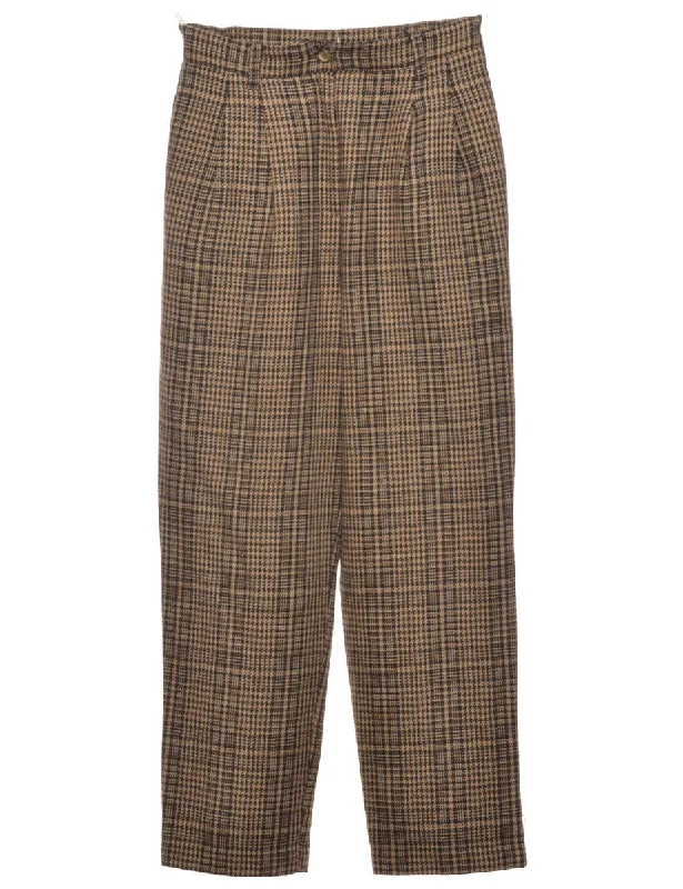 Dogtooth Black & Brown Trousers - W26 L27 Chinos Cotton Straight Leg