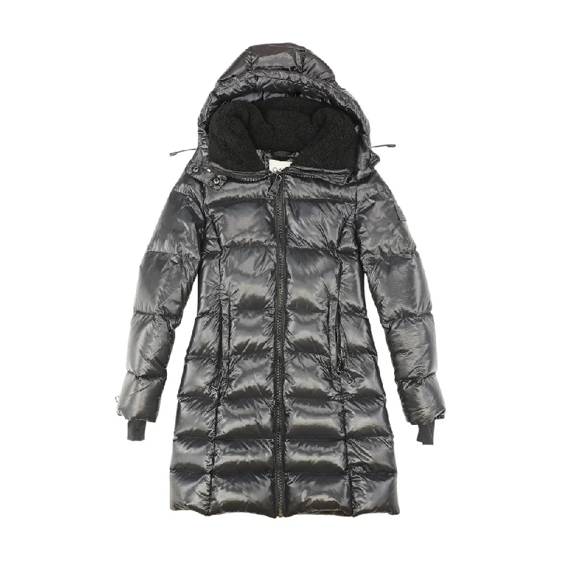 Black Solid Puffer Coat Pleated Ruffled tiered