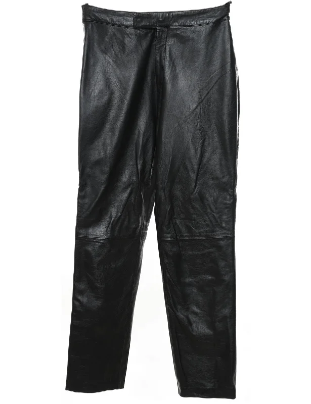 Black Classic Leather Trousers - W30 L30 Trousers Yoga Stretchy