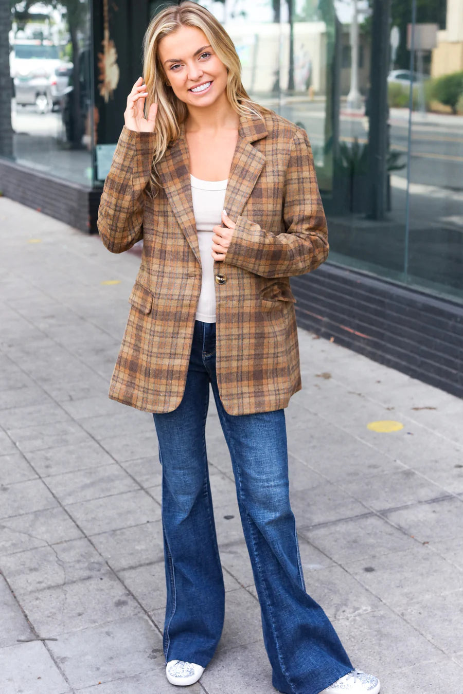 Plaid Blazer Plus Women's Travel Jacket