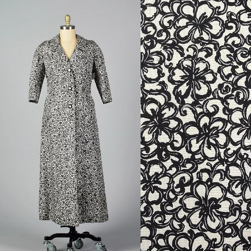 1960s James Galanos Formal Silk Opera Coat in a Black and White Floral Tailored Straight A-Line 1960s James Galanos Formal Silk Opera Coat in a Black and White Floral Tailored Straight A-Line
