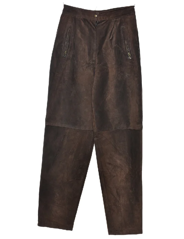 Dark Brown Suede Tapered Trousers - W25 L29 Trousers stylish modern