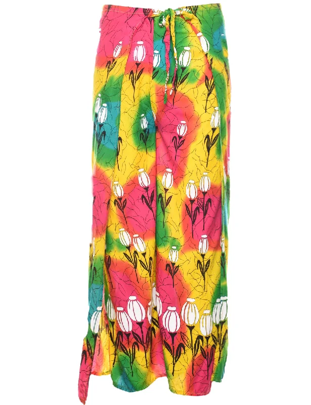 Floral Print Rainbow Trousers - W56 L26 Trousers Solid Black