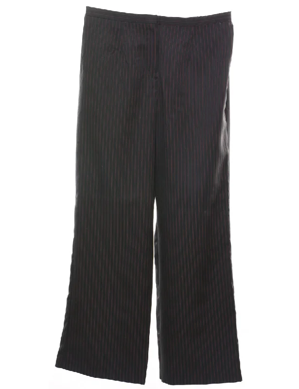 Pinstriped Black & Red Trousers - W32 L31 Wide Leg Loose Fit Mid Waist