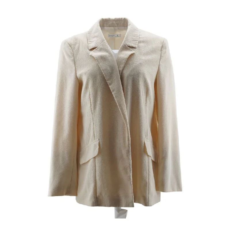 Beige Solid Blazer Women's Vintage Suit