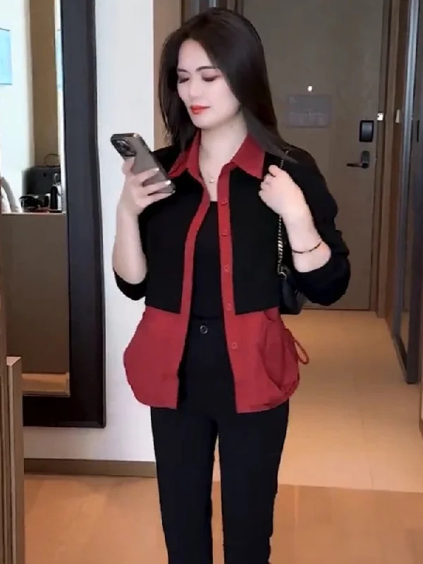 zp489-Women's autumn velvet casual versatile short coat Front Pockets Side Pockets Patch Pockets