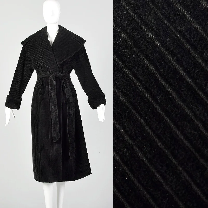 Medium Bill Blass 1980s Black Corduroy Coat Mesh Canvas Denim