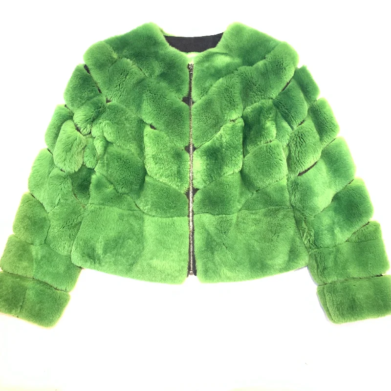 Barya NewYork Ladies Cim Yesil Green Rex Rabbit Fur Coat Toggle Coat Shawl Collar Coat Notch Collar Coat Barya NewYork Ladies Cim Yesil Green Rex Rabbit Fur Coat Toggle Coat Shawl Collar Coat Notch Collar Coat