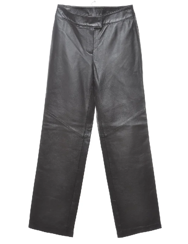 Black Leather Trousers - W26 L32 Trousers Seasonal Trendy