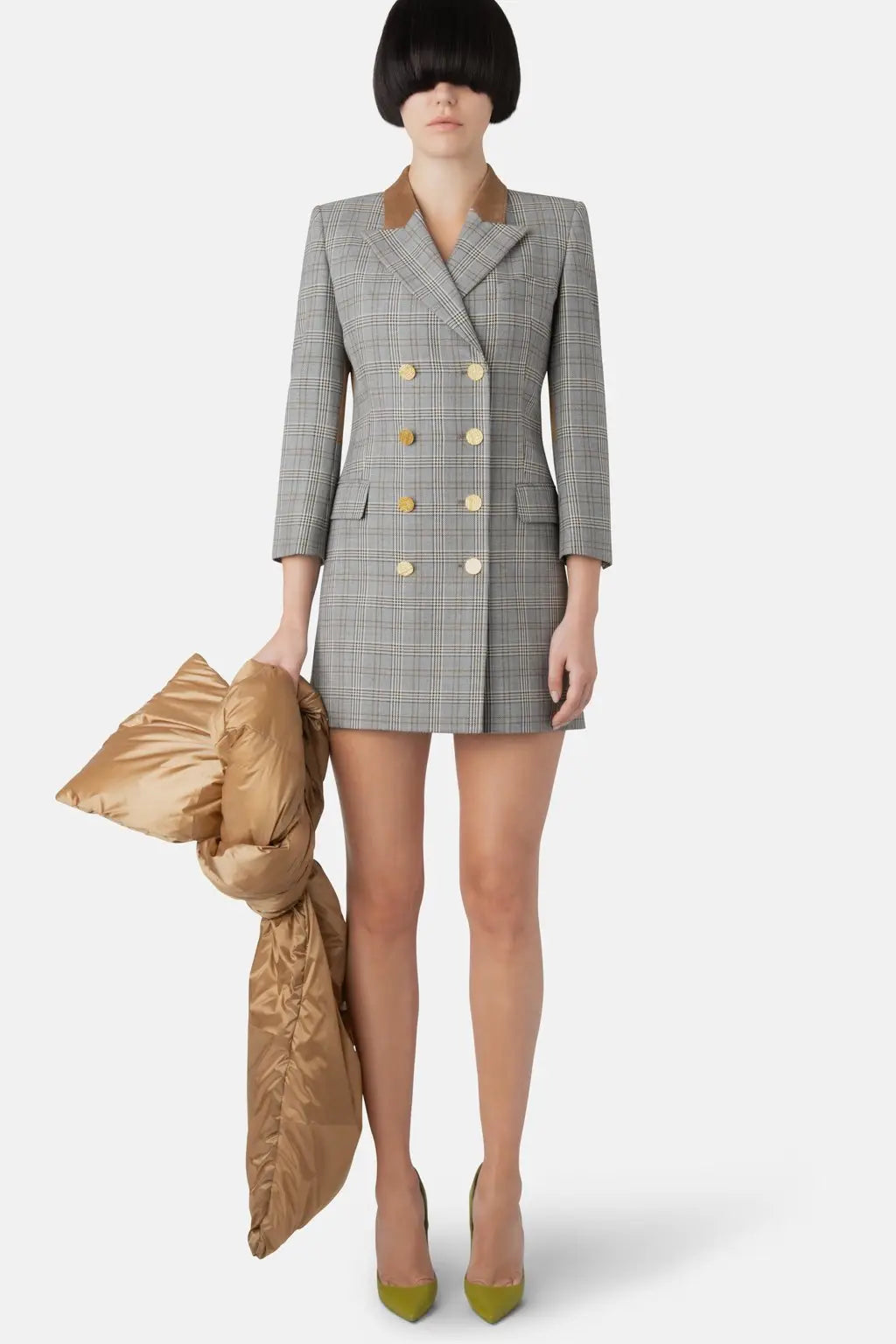 Double-Breasted Fine Wool Blazer DRESS-GREY PLAID Women's Custom Suit
