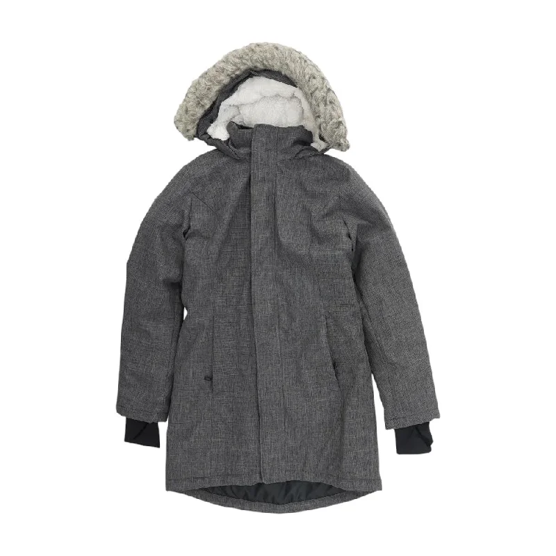 Gray Solid Puffer Coat Boat Shawl Notched