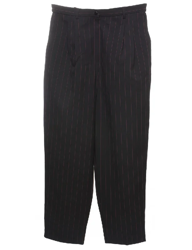 Black Pinstriped Casual Trousers - W32 L30 Trousers New Arrival