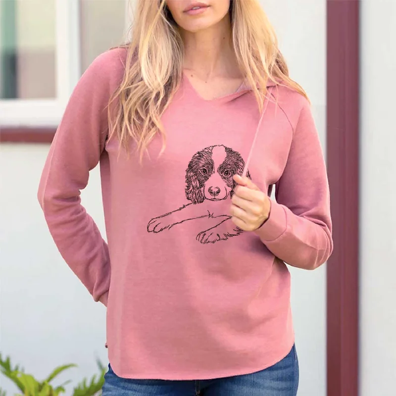 Doodled Bandit the English Springer Spaniel Puppy - Cali Wave Hooded Sweatshirt Hoodie with Lace Feminine Delicate Doodled Bandit the English Springer Spaniel Puppy - Cali Wave Hooded Sweatshirt Hoodie with Lace Feminine Delicate