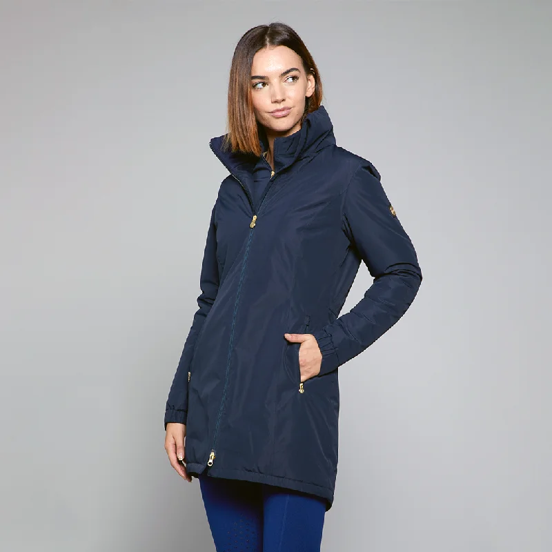 Toggi Griffiths Long Riding Coat Navy Pleated Ruffled tiered