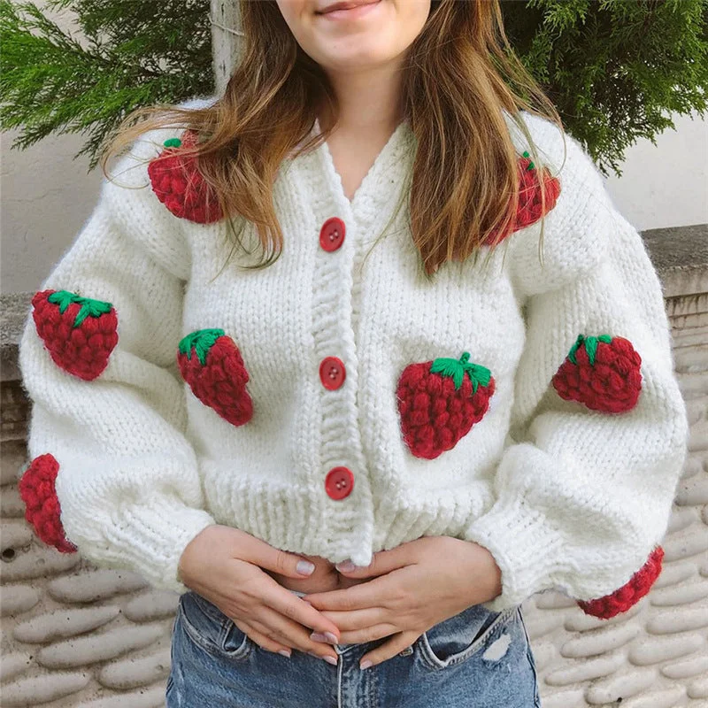 Sweet Strawberry V-neck Cardigan: Cozy Elegance Soft Cozy Warm