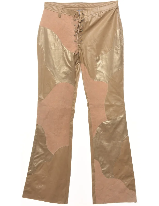 Flared Leg Faux Leather Abstract Trousers - W27 L31 Trousers High Rise Slim Fit