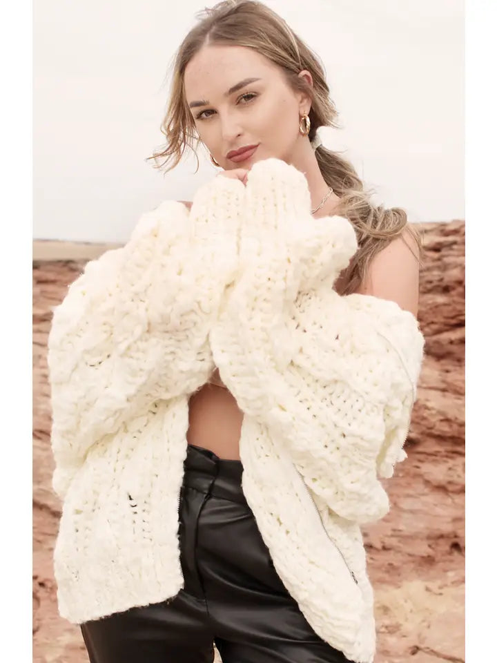 The Willow Cardigan in Winter White - Merino Wool Spandex Rayon Corduroy