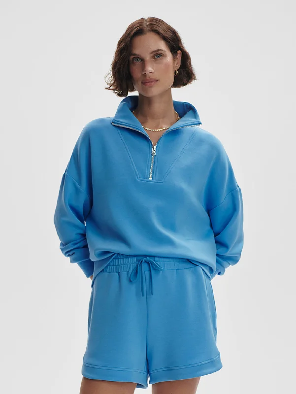 Hawley Half Zip Sweatshirt - Azure Blue Hoodie with High-Low Hem Asymmetrical Trendy Hawley Half Zip Sweatshirt - Azure Blue Hoodie with High-Low Hem Asymmetrical Trendy