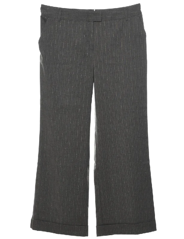 Grey Pinstriped Y2K Trousers - W34 L31 Trousers Elastic Waist Soft