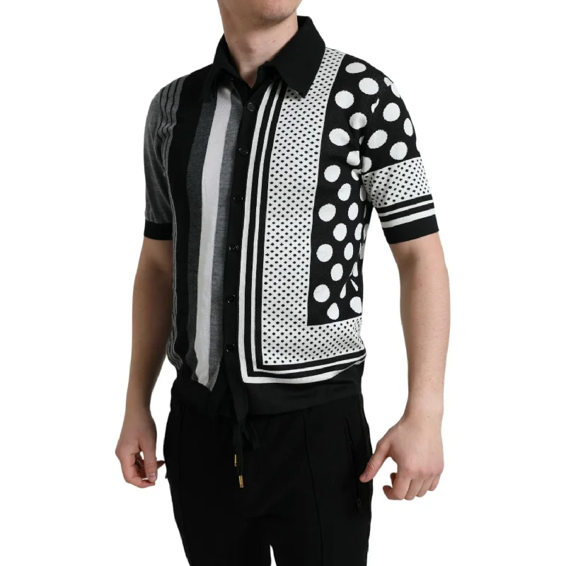 Dolce & Gabbana Elegant Striped Silk Blend Cardigan Denim Fabric Leather Fabric Suede Fabric