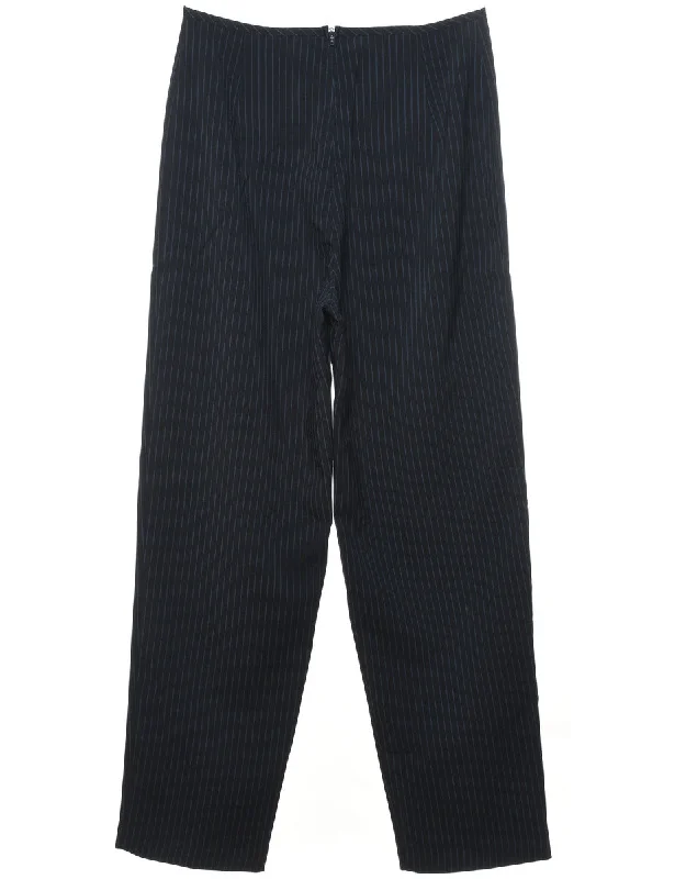 Navy Classic Striped Trousers - W26 L29 Trousers Tapered Slim Fit