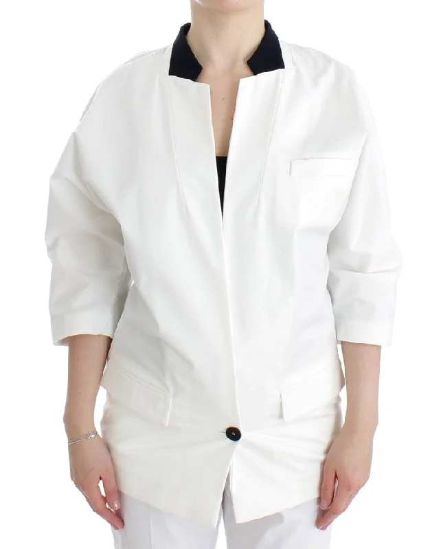 Chic White Cotton Blend Blazer Women's Trendy Blazer