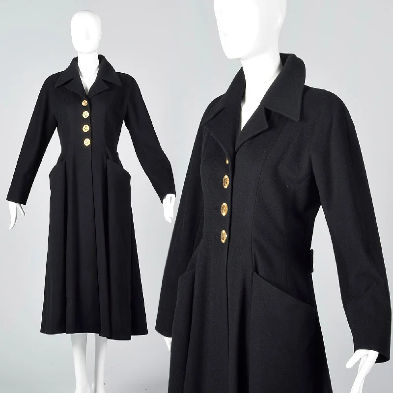Extraordinary Chanel Black Cashmere Princess Coat with Clover Buttons Zip Front Button Front Snap Front Extraordinary Chanel Black Cashmere Princess Coat with Clover Buttons Zip Front Button Front Snap Front
