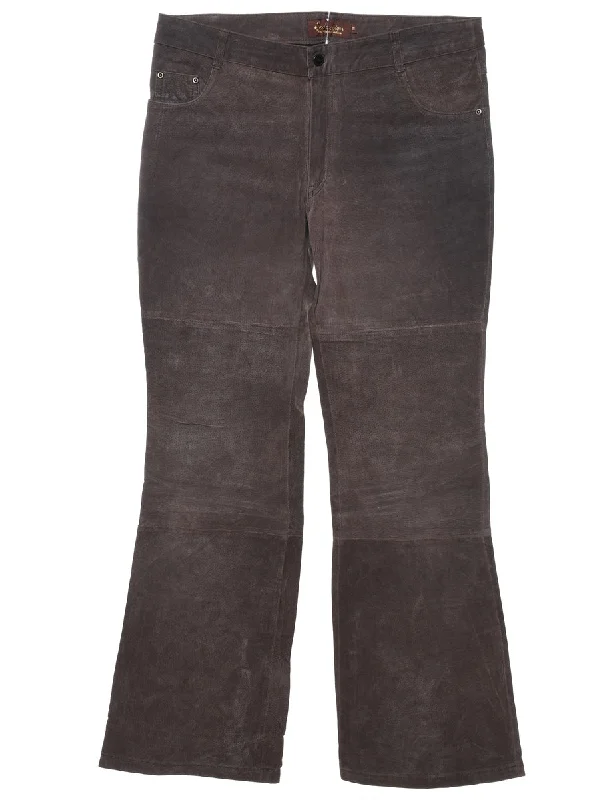 Dark Brown Suede Flared Trousers - W35 L32 Trousers Lace Delicate