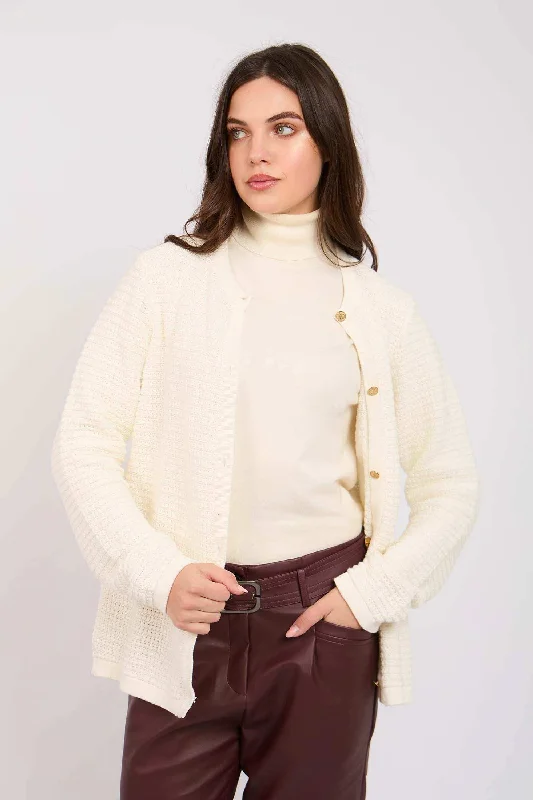 Women Regular Fit Cardigan - Sugar Off White Fitted Loose Oversized