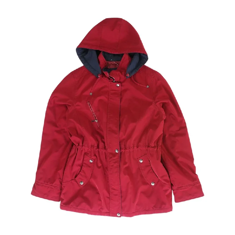 Red Solid Coat empire Basque Peplum